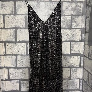 Lulu's Black Sequin Strapless Slip Dress